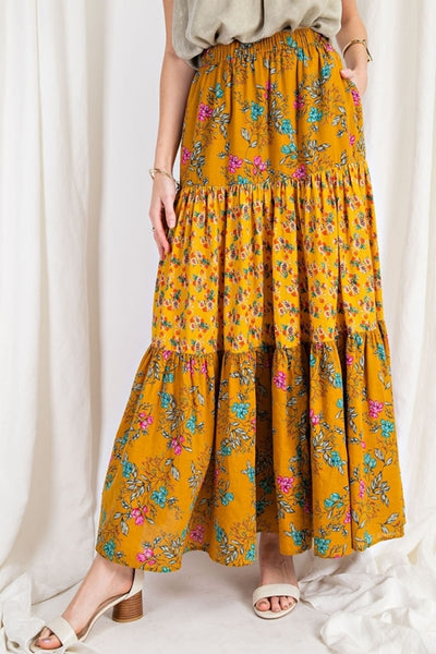 Easel Bohemian Maxi Skirt Mustard Large