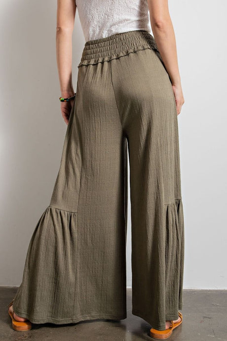 Easel Wide Palazzo Crop Pants - Faded Olive