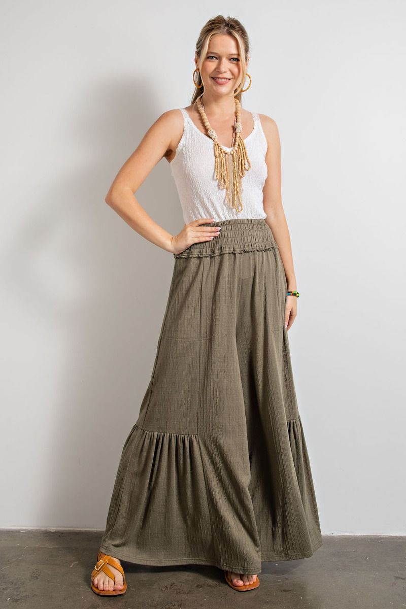 Easel Wide Palazzo Pants - Faded Olive