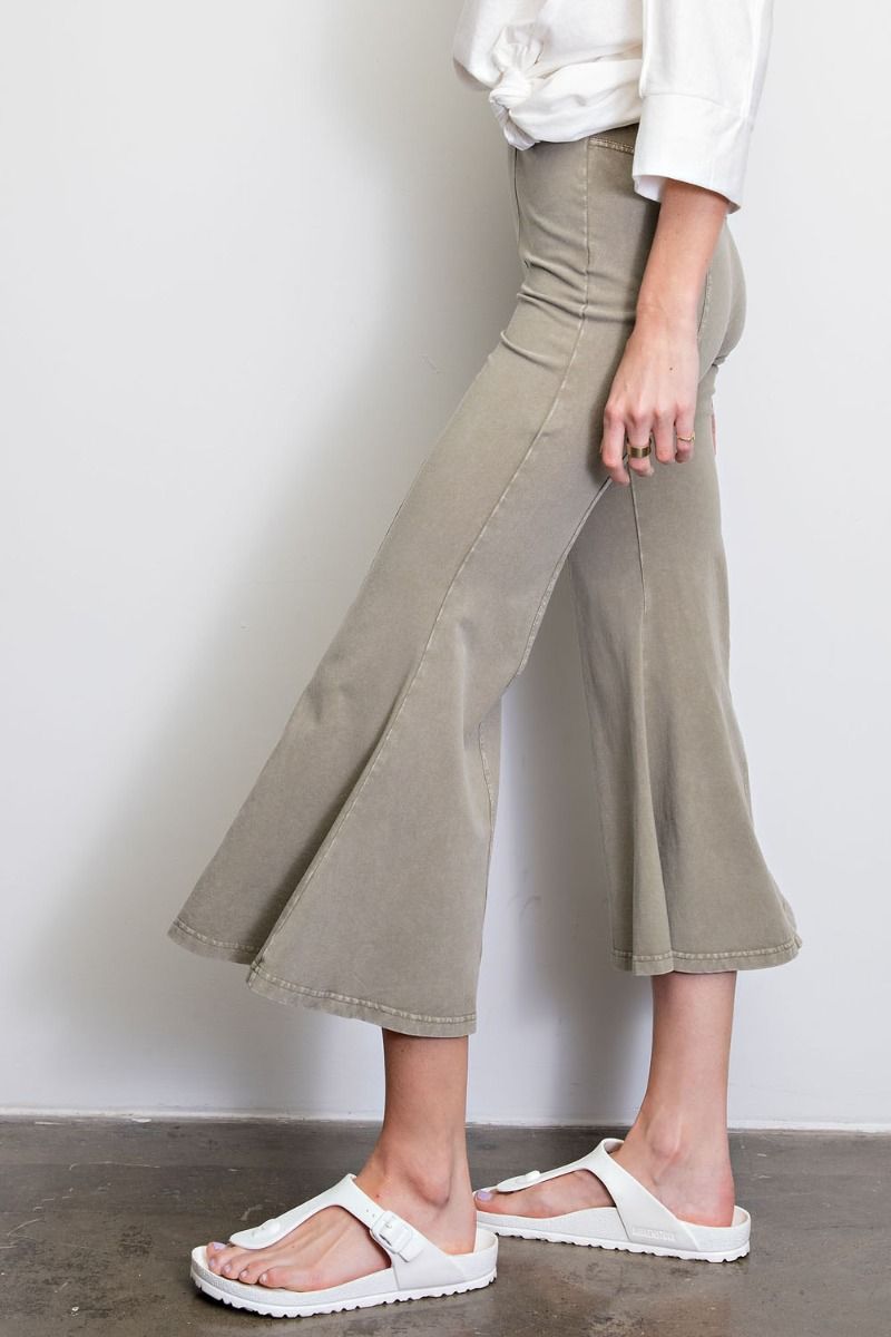 Easel Capri Mineral Wash Bell Pants - Sage Grey