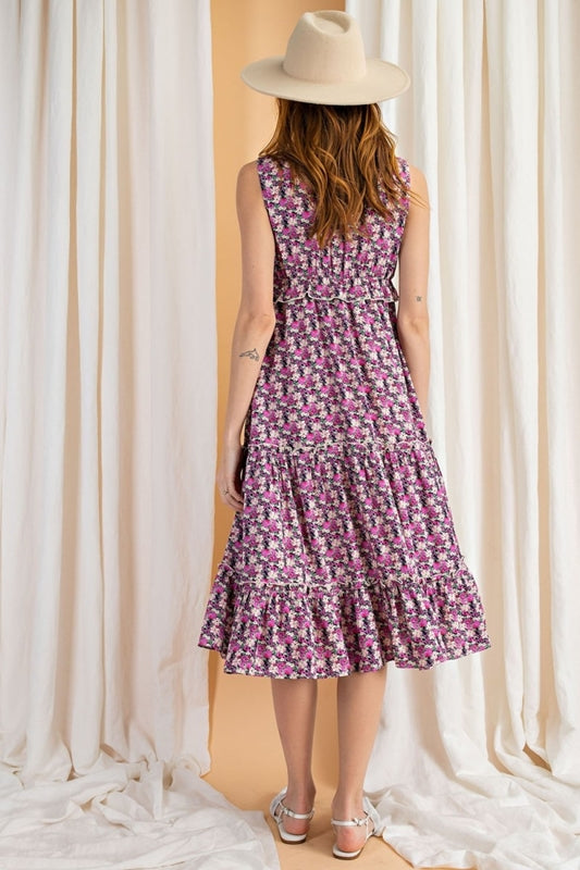 Easel Garden Party Midi Dress - Lilac Combo