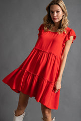 Easel Ruffle Babydoll Dress - Red