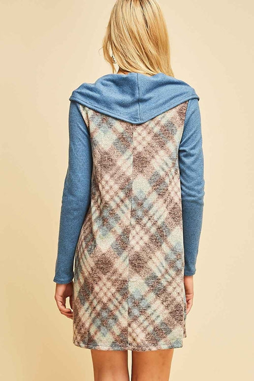Entro Plaid Cowl Neck Dress - Blue Combo