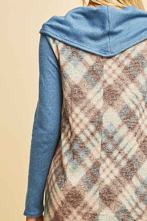 Entro Plaid Cowl Neck Dress - Blue Combo