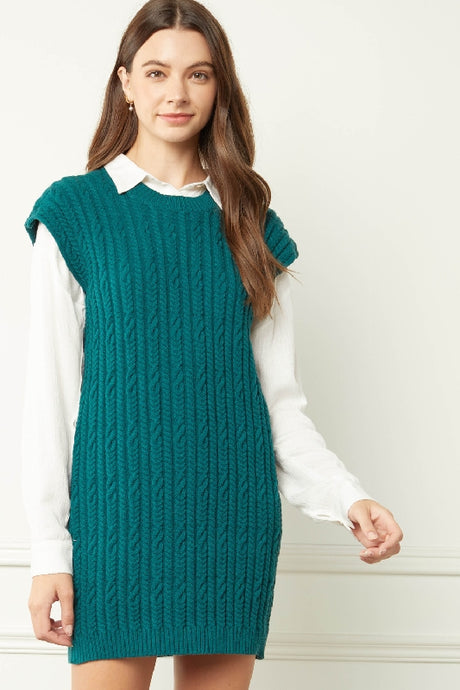 Entro Cable Knit Sweater Dress - Hunter Green