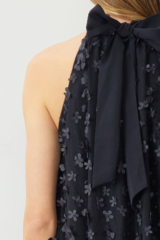Entro Babydoll 3d Floral Applique Dress - Black