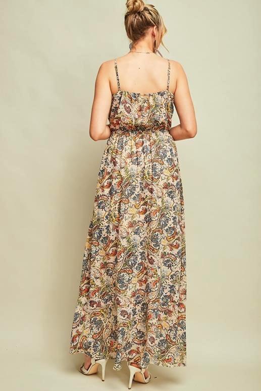 Entro Paisley Hi Lo Tall Dress - Sand