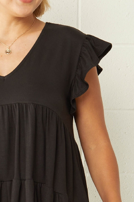 Entro Cute Babydoll Top V Neck - Black