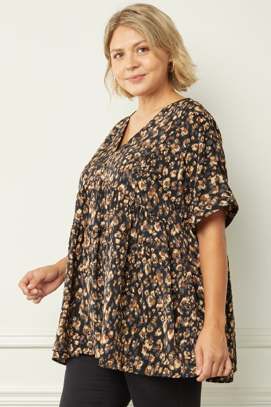 Entro Mod Leopard Print Blouse - Black