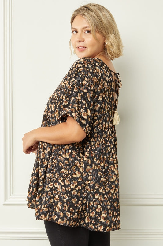 Entro Mod Leopard Print Blouse - Black