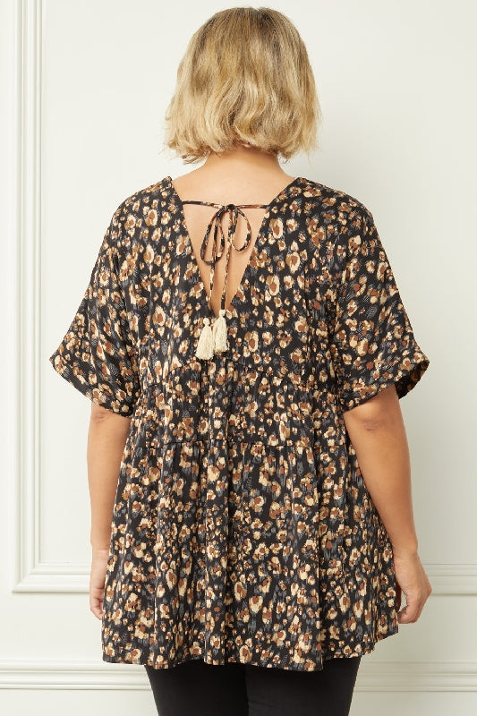 Entro Mod Leopard Print Blouse - Black