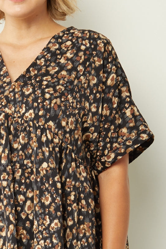 Entro Mod Leopard Print Blouse - Black