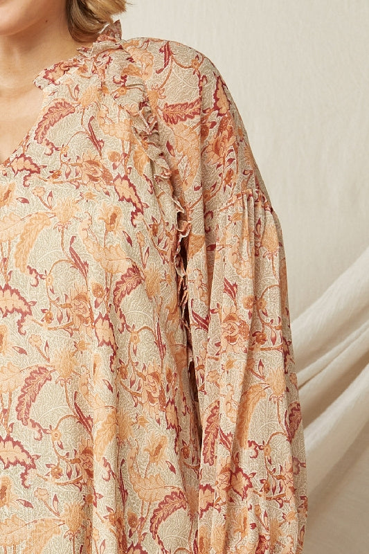 Entro Puff Sleeve Print Blouse - Natural