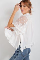 Easel Fairy Mock Neck Short Blouse - Off White