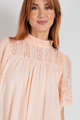 Easel Fairy Mock Neck Short Blouse - Peach