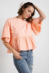 Easel Candee Ruffle Short Babydoll Top - Wash Peach