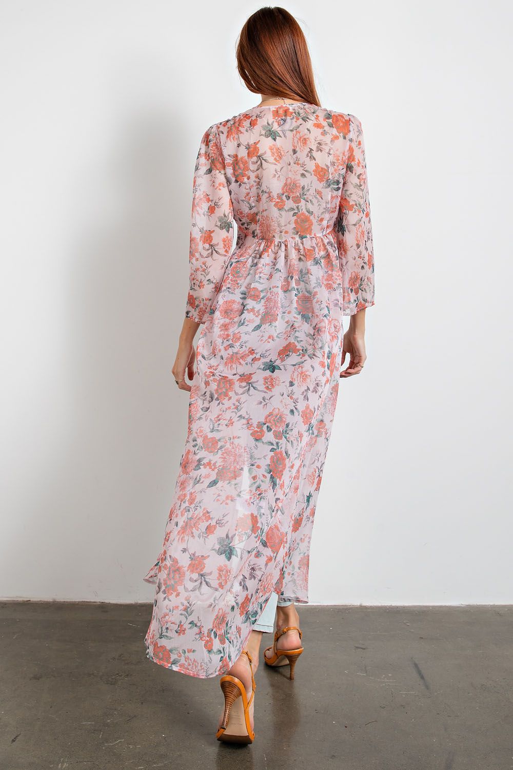 Easel Floral Sheer Maxi Kimono Button Front