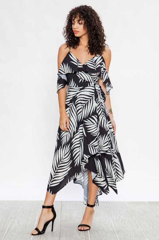 Flying Tomato Leaf Print Dress - Black