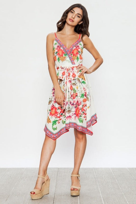 Flying Tomato Floral Print Handkerchief Dress - Ivory