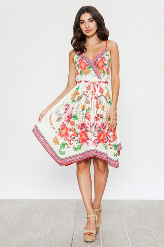 Flying Tomato Floral Print Handkerchief Dress - Ivory
