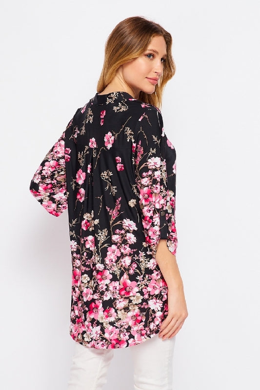 Honey Me Blossoms Gabby Top - Black/Fuchsia