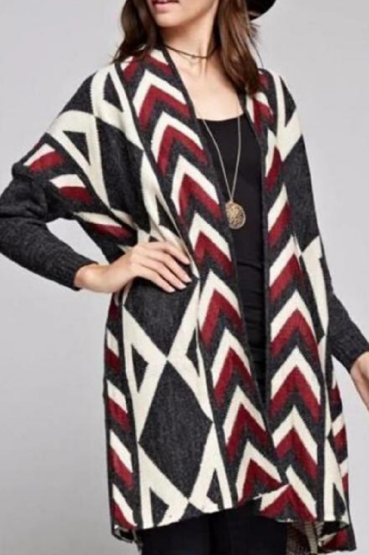 Gee Gee Long Geo Cardigan -  Charcoal