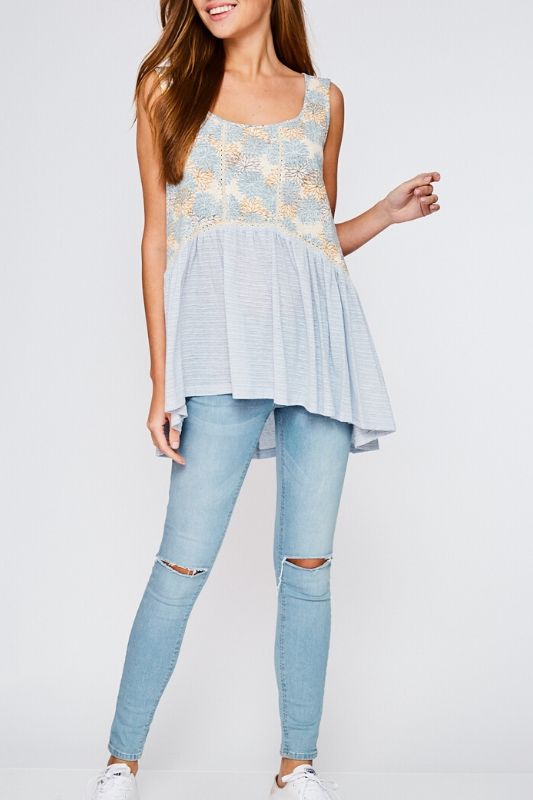 L Love Katie Babydoll Tunic Top - Blue