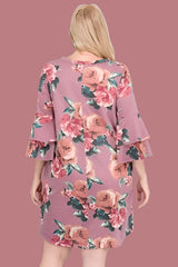 Easy French Terry Floral Print Dress - Dusty Rose