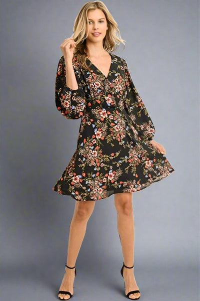 Gilli Floral Surplice Dress Black Debra s Passion Boutique