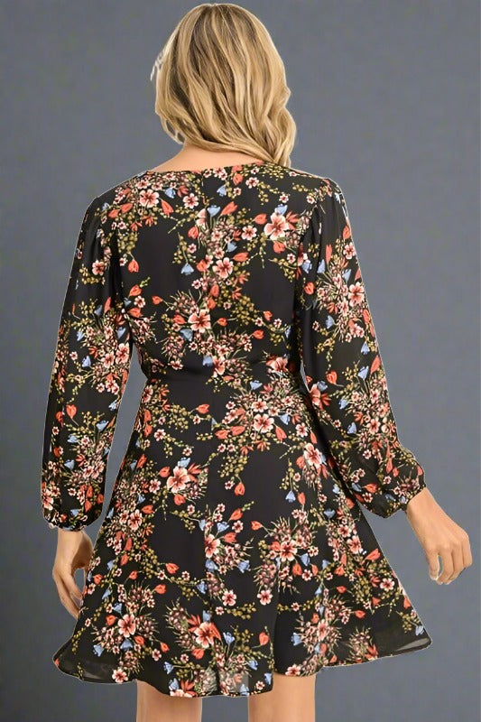 Gilli Floral Surplice Dress - Black