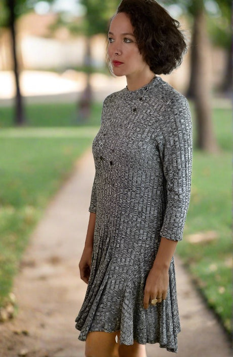 Jodifl Ribbed Swing Dress - Tweed Black