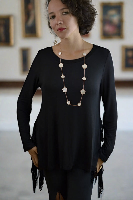 Jodifl Side Fringe Top - Black
