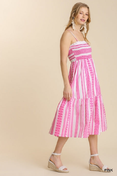 Umgee Striped Pink Cotton Tube Midi Dress