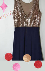 Fit N Flare Bronze Sequin Dress - Navy