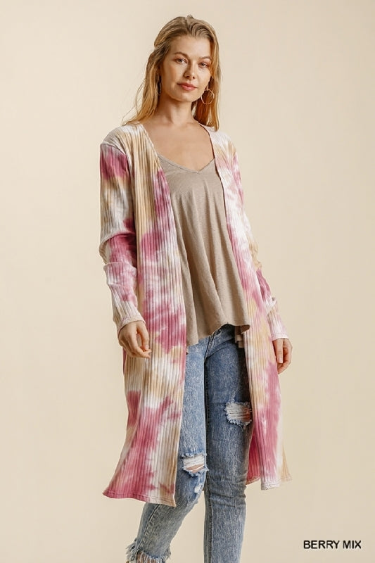 Umgee Casual Tie Dye Duster Cardigan - Berry Mix