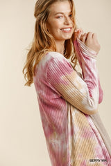 Umgee Casual Tie Dye Duster Cardigan - Berry Mix