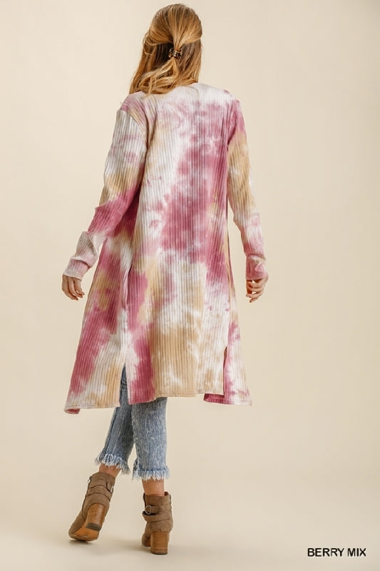 Umgee Casual Tie Dye Duster Cardigan - Berry Mix