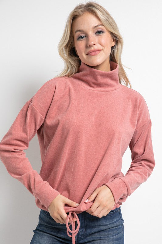 Cherish Brushed Drawstring Waist Top - Mauve