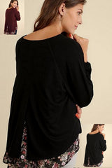 Umgee Hi Lo Contrast Split Back Top - 2 Colors