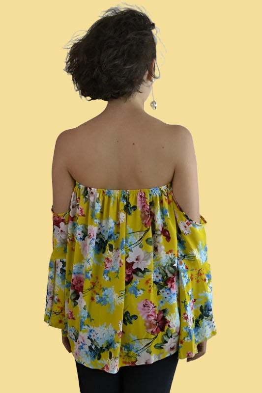 Floral Off Shoulder Blouse - Mustard Yellow