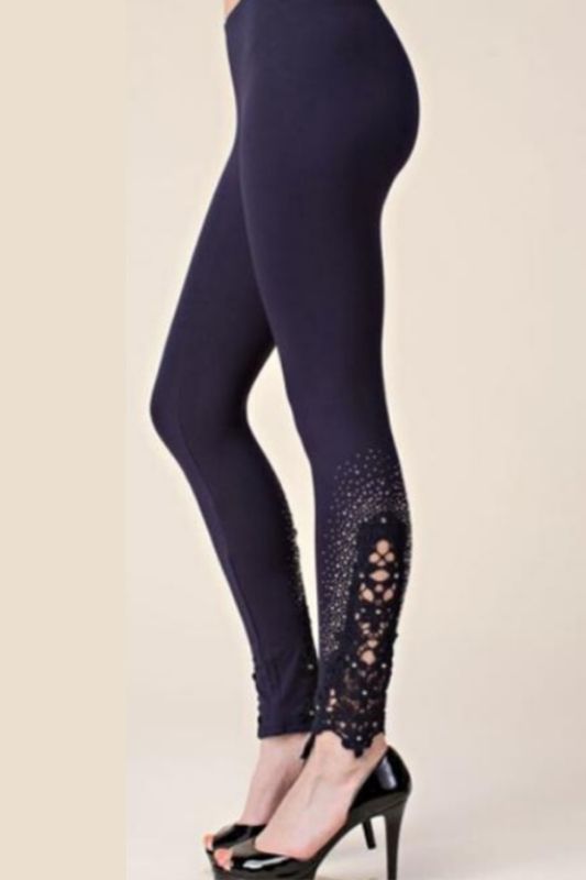 Vocal Vintage Lace & Stones Leggings - Navy