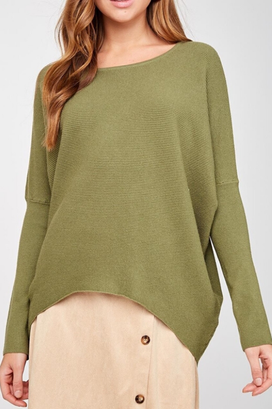 L Love Dolman Sleeve Sweater Top - Olive