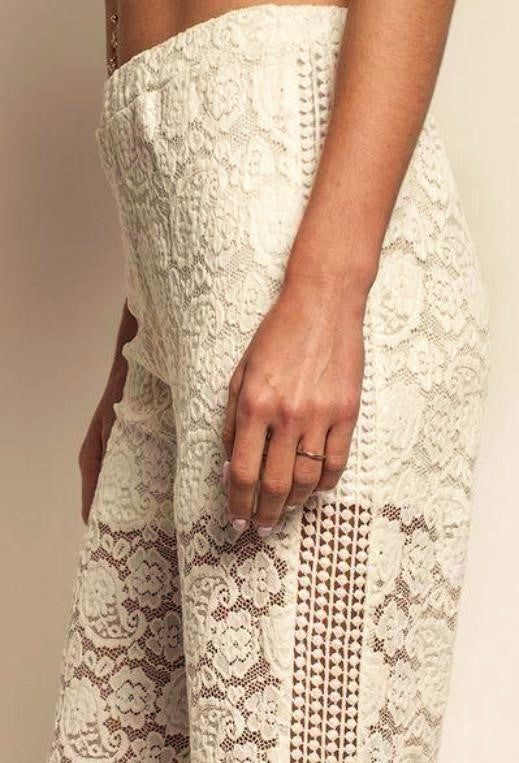 Umgee Sweet Floral Lace Pants - Ivory