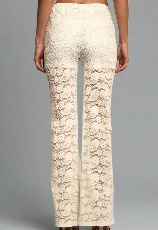 Umgee Sweet Floral Lace Pants - Ivory