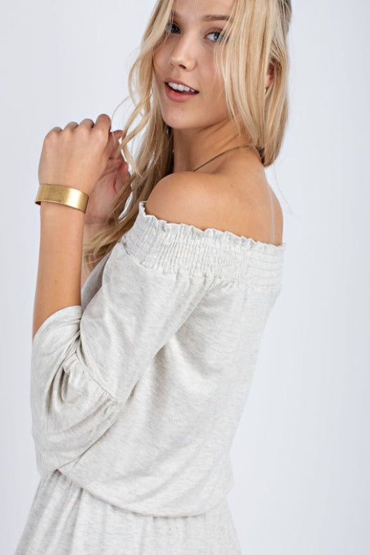 12PM by Mon Ami Off Shoulder Romper - Oatmeal