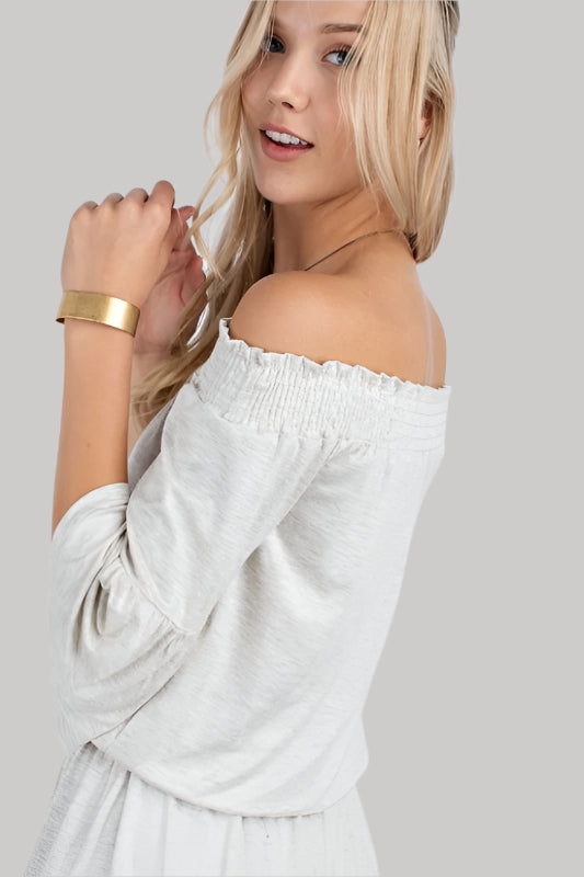 12PM by Mon Ami Off Shoulder Romper - Oatmeal