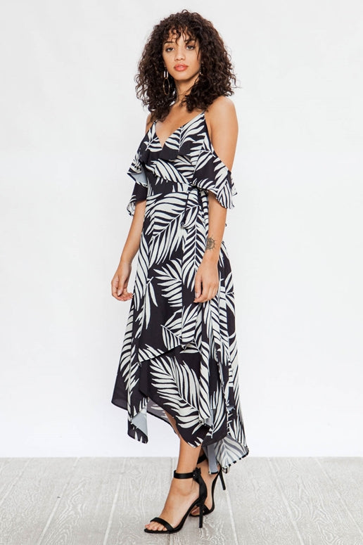 Flying Tomato Leaf Print Dress - Black