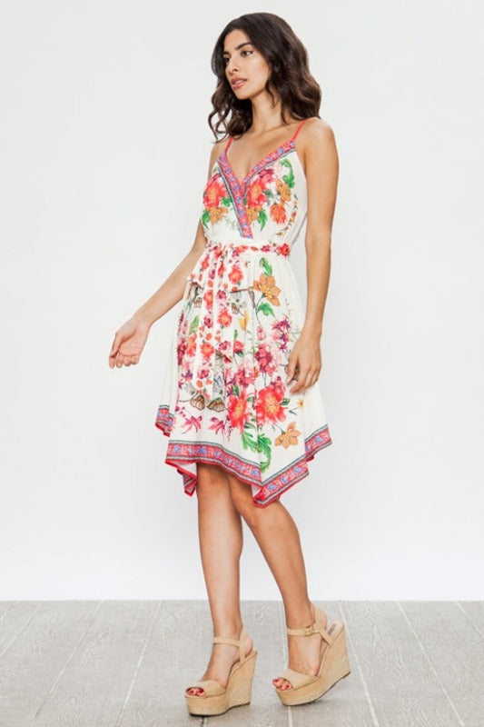 Flying Tomato Floral Print Handkerchief Dress - Ivory
