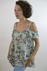 Natural Feeling Floral Top - Sage