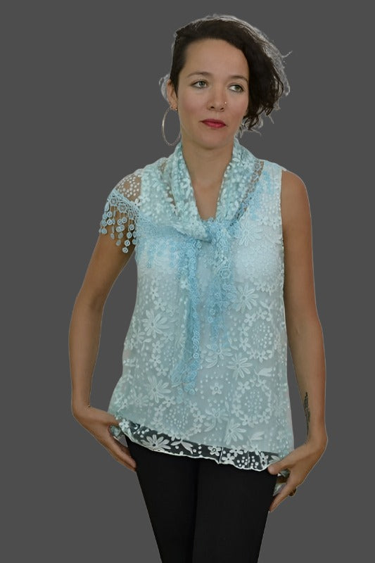 Seduzione Hi Lo Blouse + Fringe Scarf - Blue